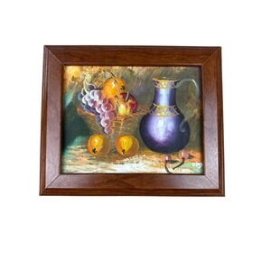 Original Still Life Fruit Oil Painting Signed King Brown Wood Frame 12" x 9.5"